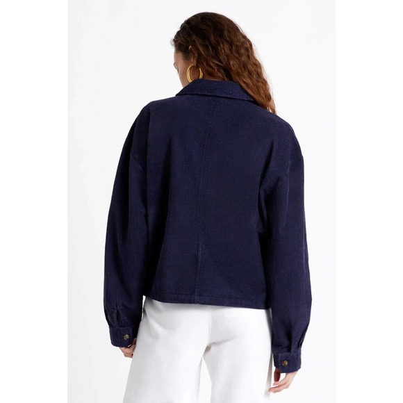 Brixton Size XL Womens Bowery Corduroy Button-Up Shirt Jacket Long Sleeve Navy - Picture 2 of 9